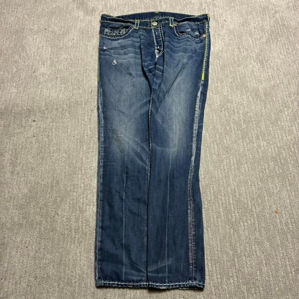 Y2K True Religion blue jeans with yellow stitching - Picture 4 of 7
